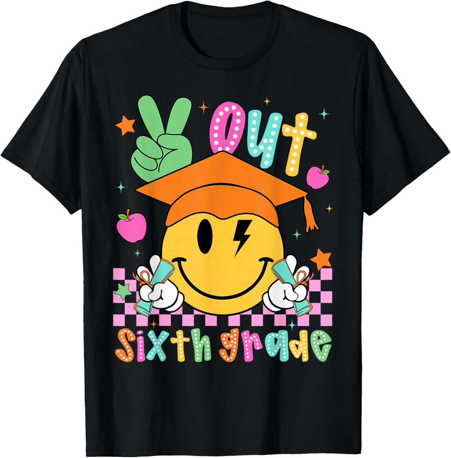 Last Day of School Peace Out 6th Grade Boy Girl Smile Face T-Shirt - T-Shirt | Black