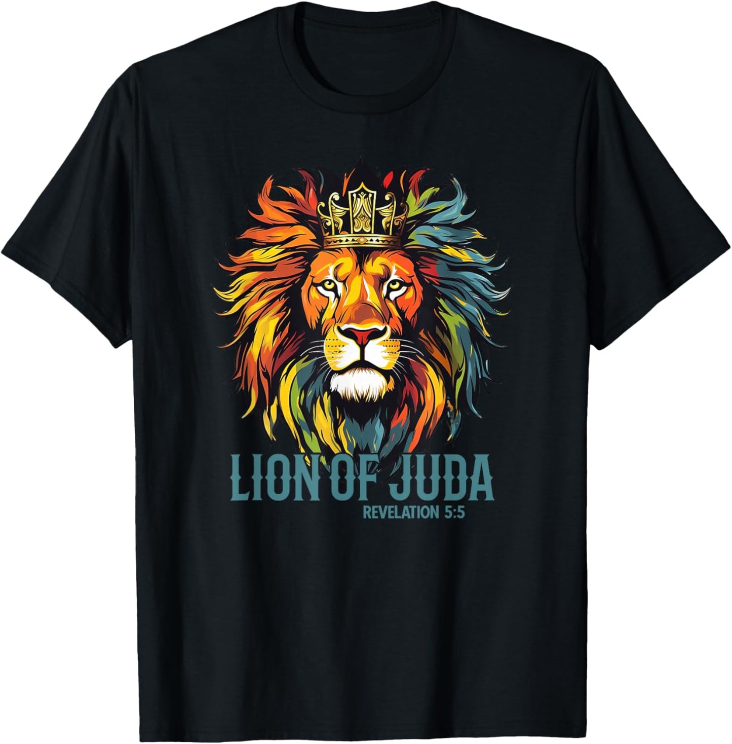 Jesus Lion Of Judah Crown Christians God Faith T-Shirt - T-Shirt | Black