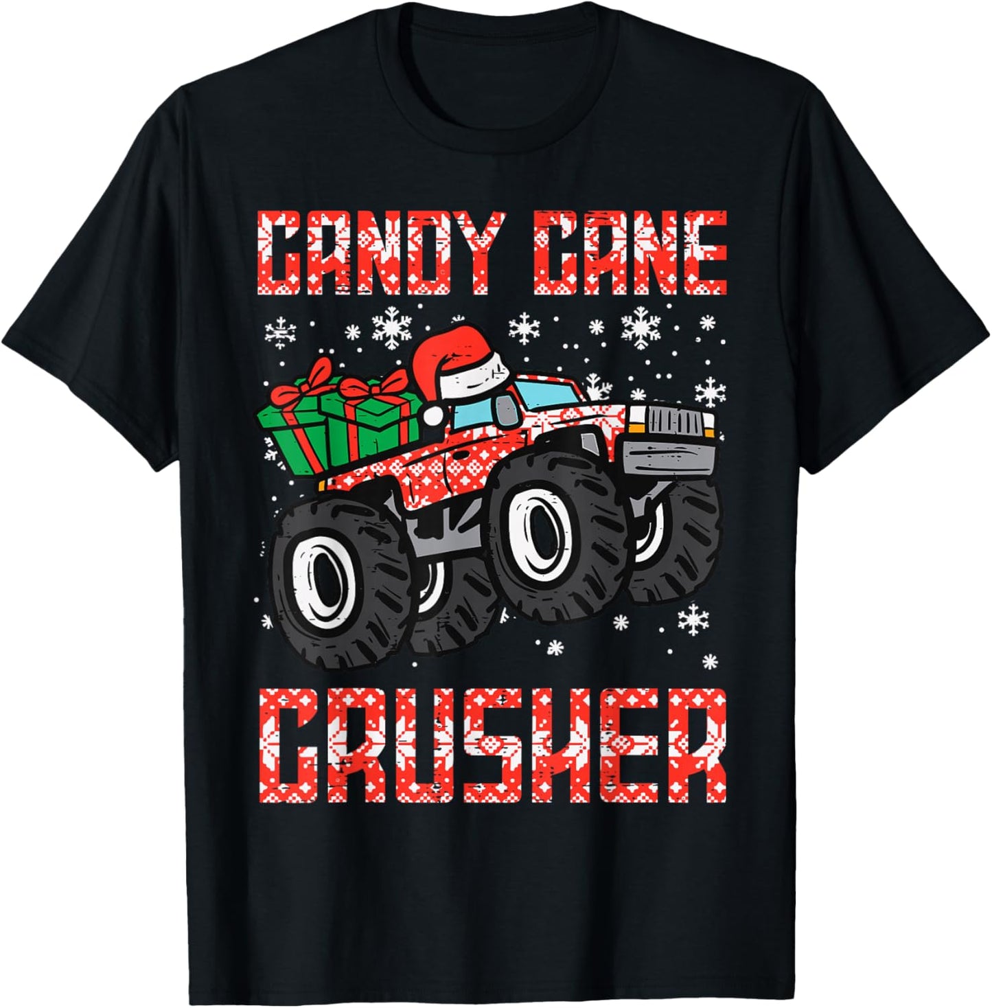 Candy Cane Crusher Construction Truck Holiday Christmas T-Shirt - T-Shirt | Black