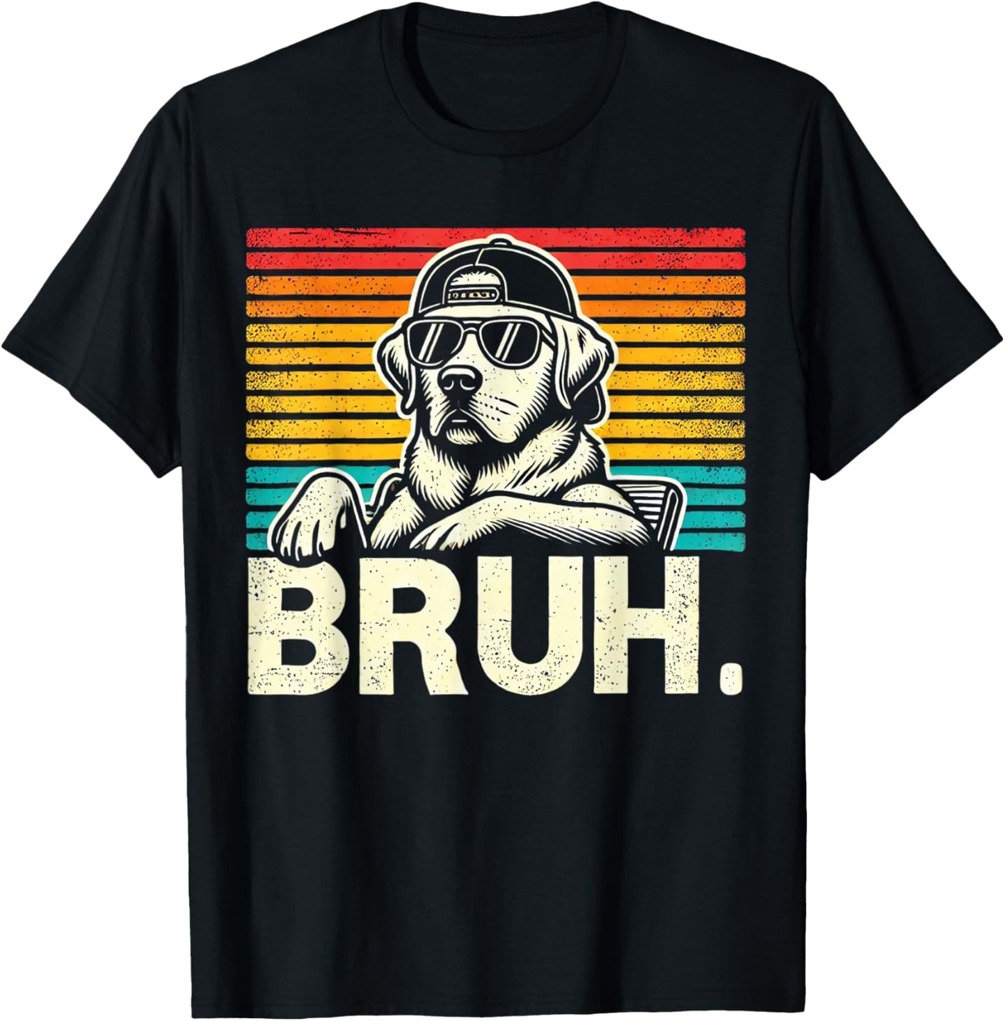 Bruh Retro Vintage 80s Dog Sunglasses Funny Bruh Labrador T-Shirt - T-Shirt | Black