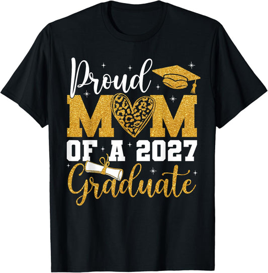 Proud Mom of A Class of 2027 Graduate Leopard Heart Women T-Shirt - T-Shirt | Black