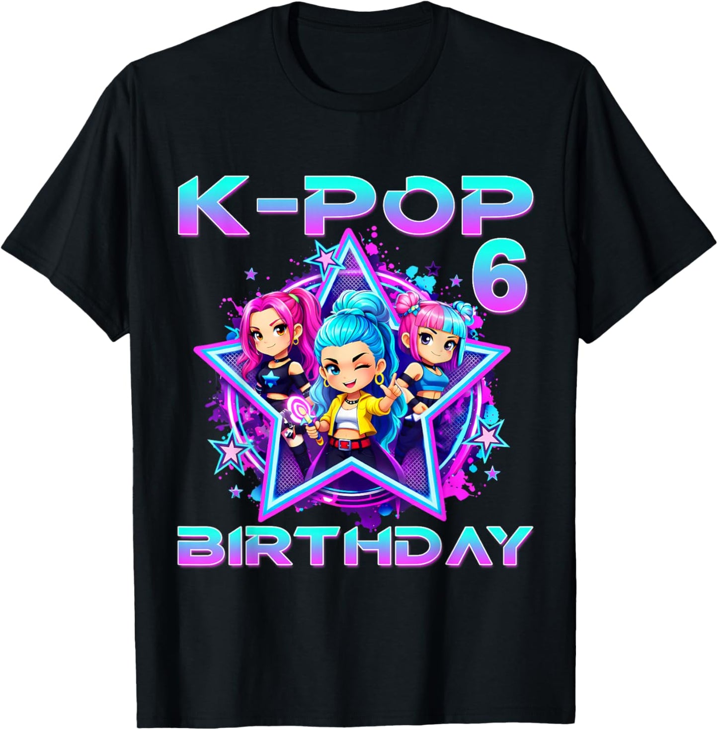 6th Birthday K-pop 6 Year Old Korean Music Birthday K Pop T-Shirt - T-Shirt | Black
