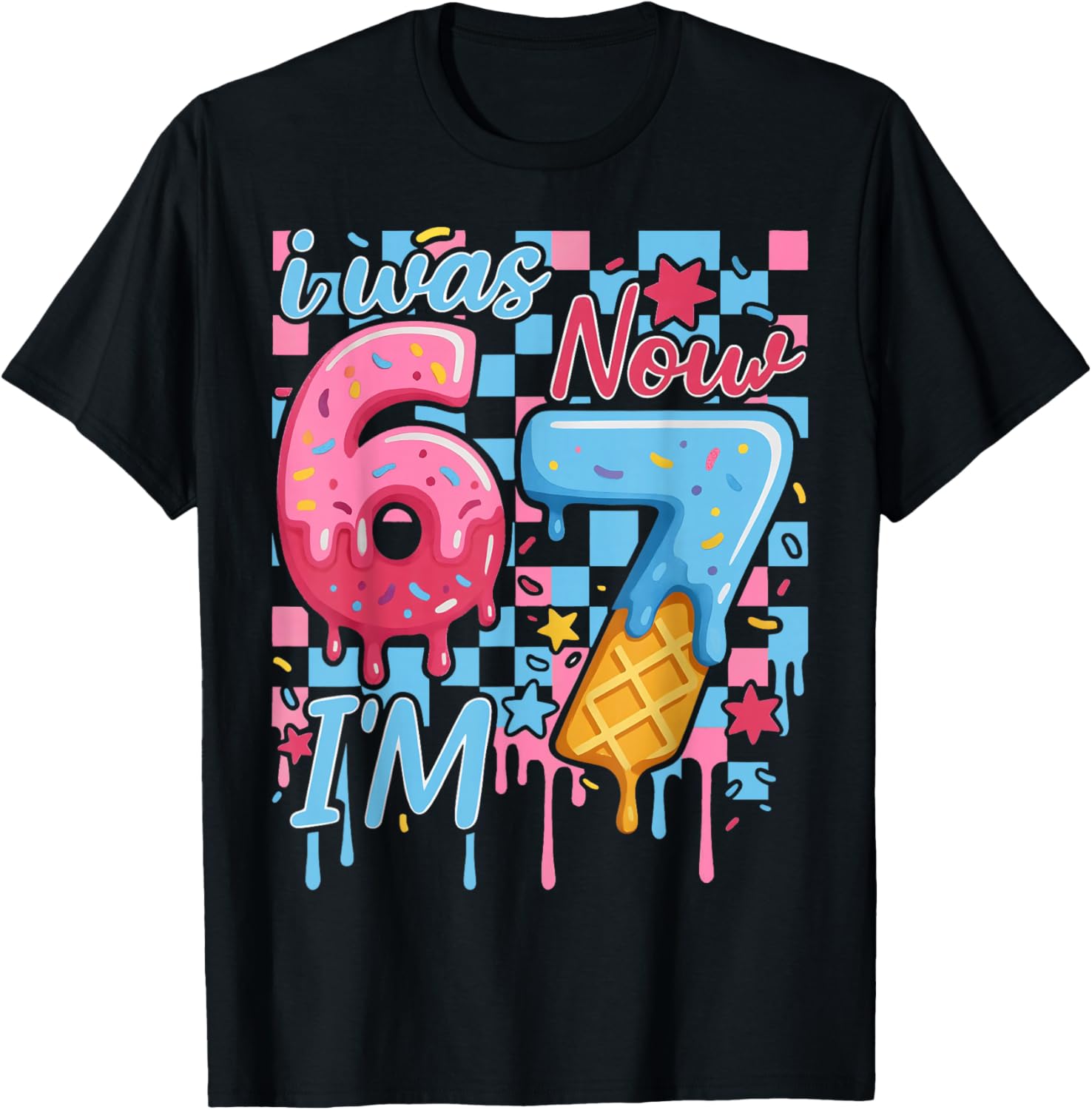 I was 6 Now Im 7 Funny Ice Cream Drip Birthday Boy Men Kids T-Shirt - T-Shirt | Black