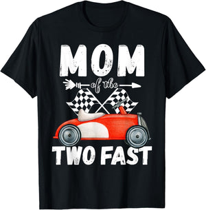 Mom Of The Two Fast 2 Curious Birthday 2nd Little Racer T-Shirt - T-Shirt | Black