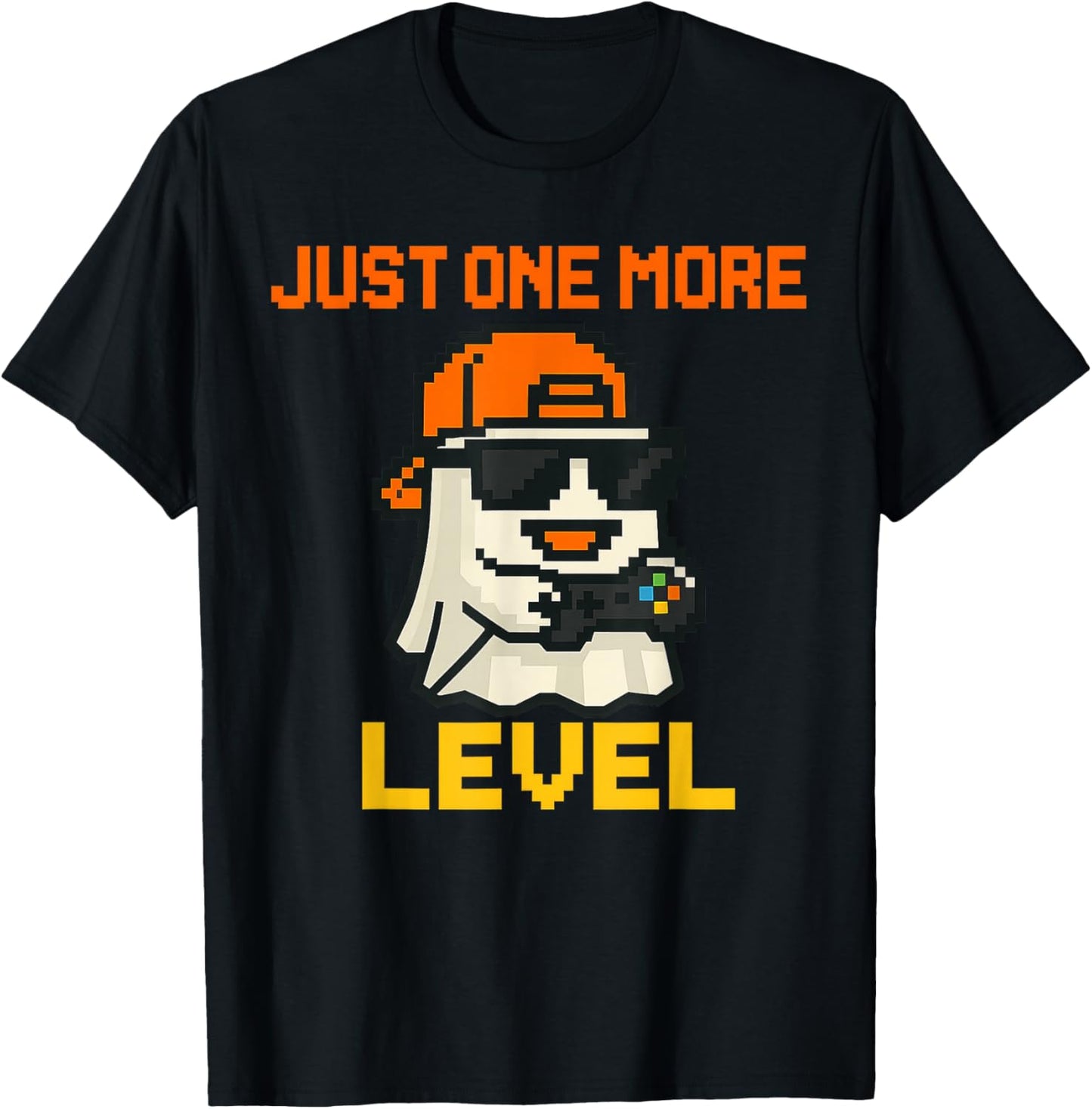 Just One More Level Ghost Gamer Funny Pixel Video Gaming Boy T-Shirt - T-Shirt | Black