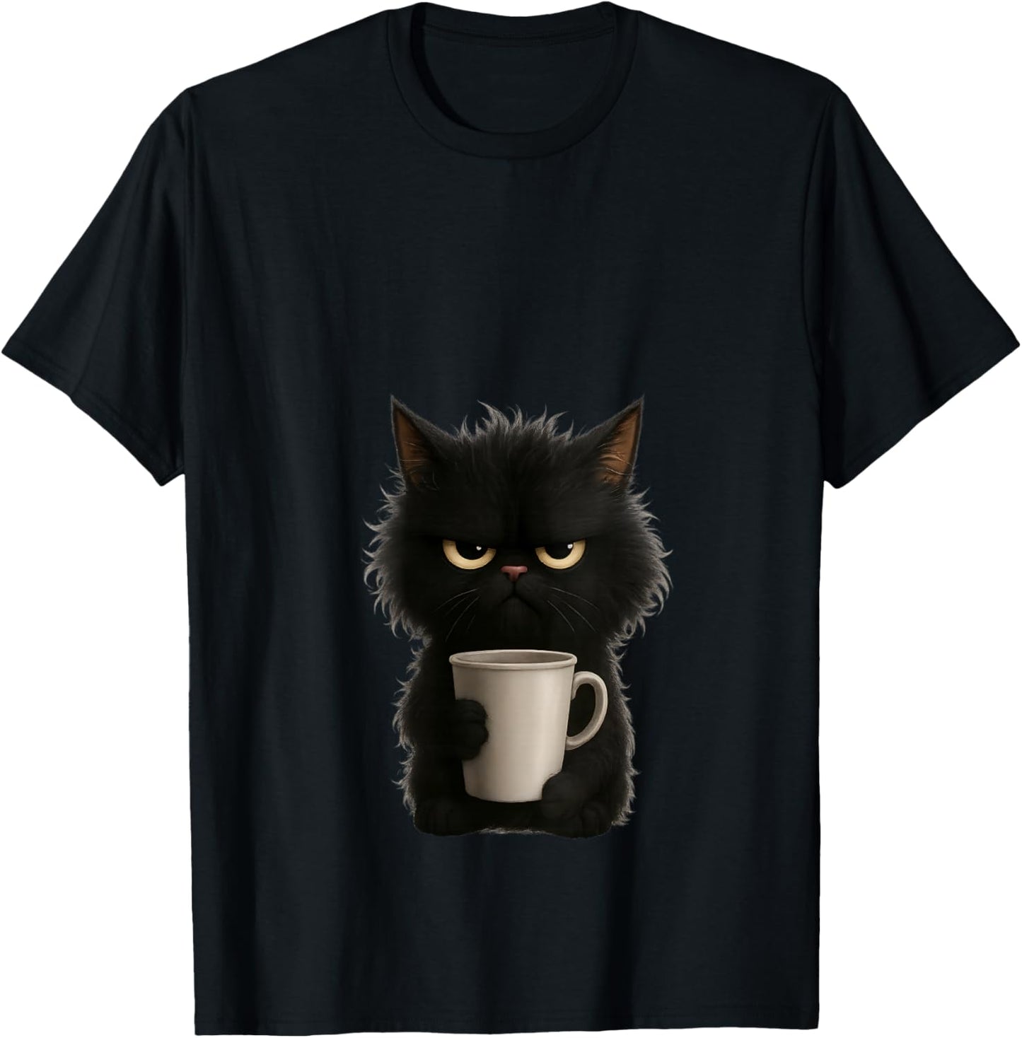 Grumpy Black Cat Coffee Mug Morning Mood Design V-Neck T-Shirt - T-Shirt | Black