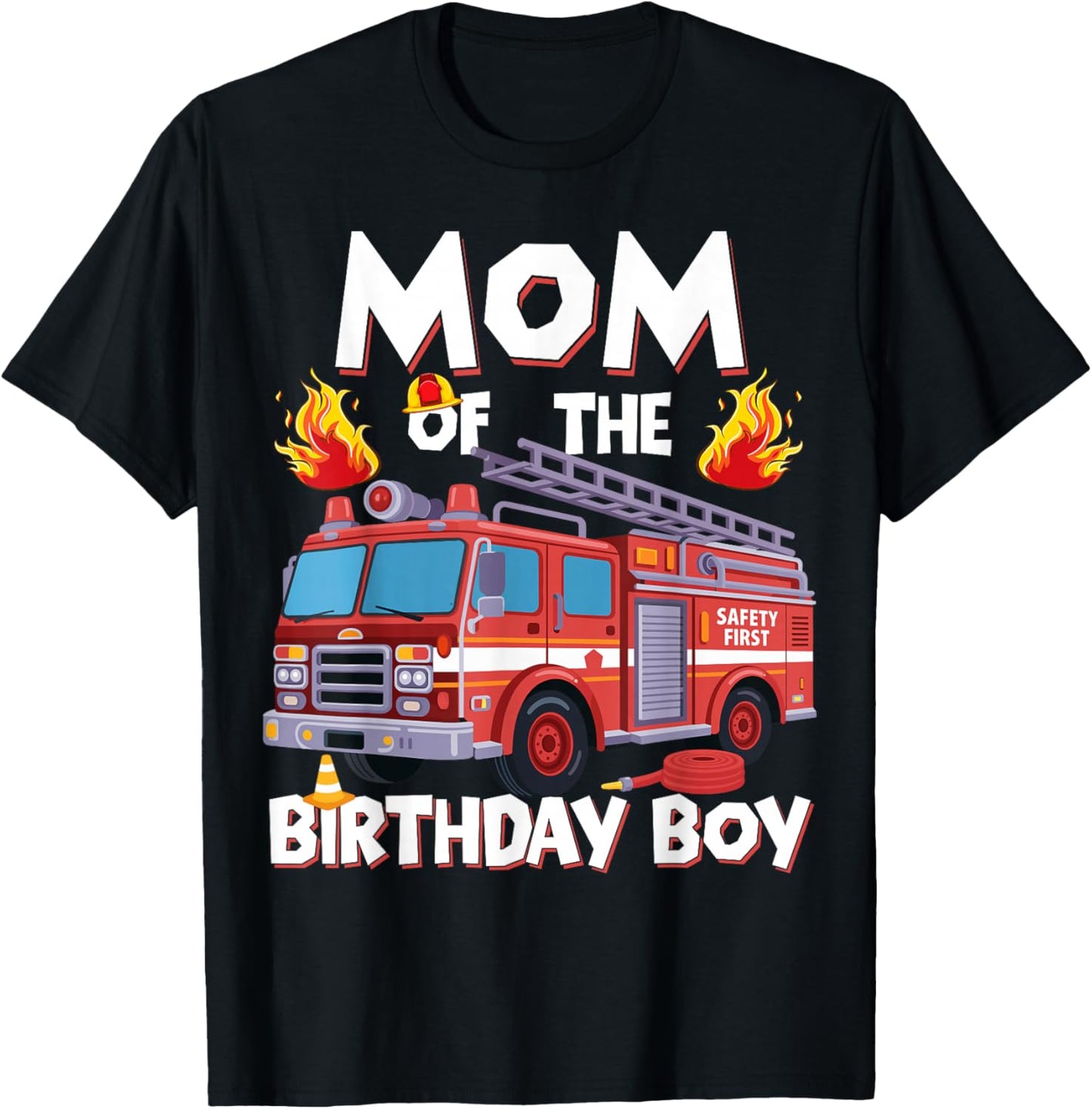 Mom of The Birthday Boy Fire Truck Firefighter Mom Bday T-Shirt - T-Shirt | Black