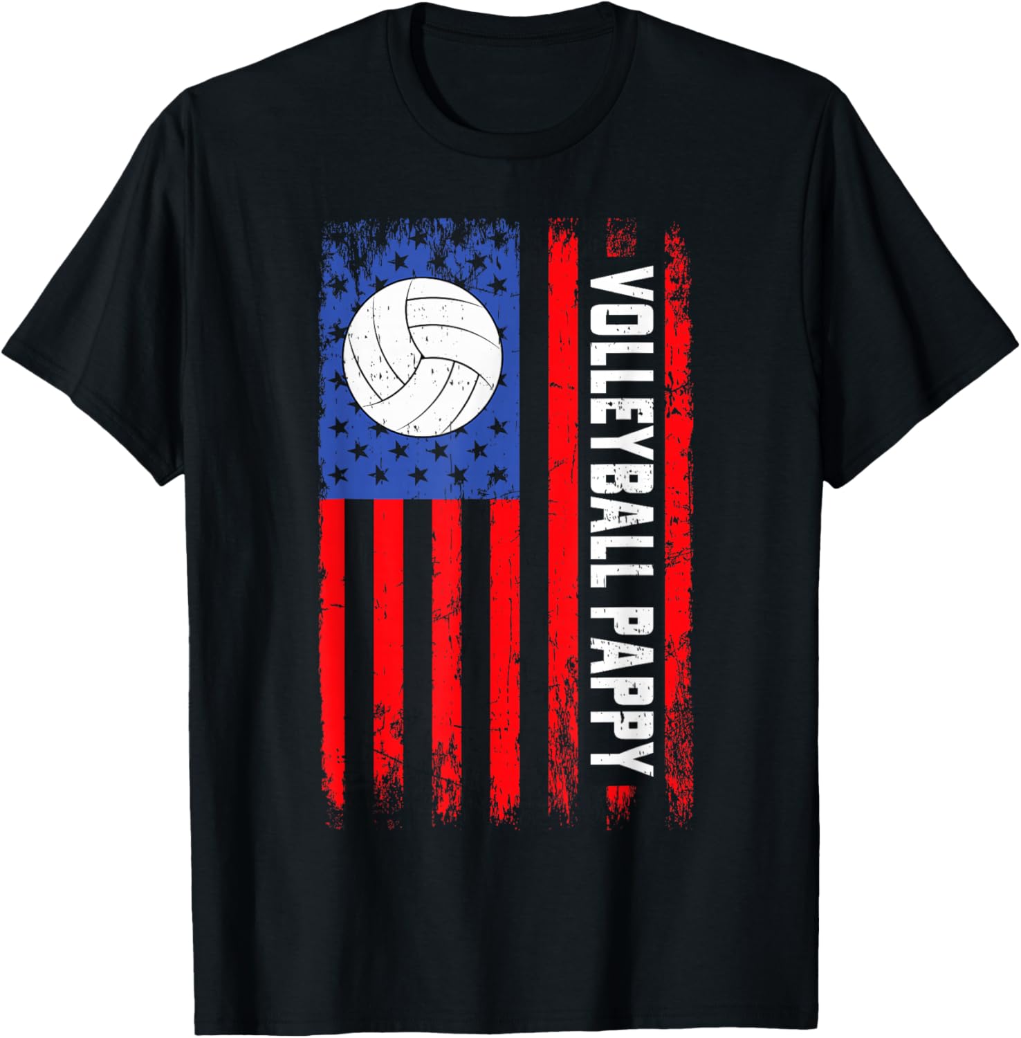 Volleyball Pappy American Flag Funny Volleyball Player T-Shirt - T-Shirt | Black