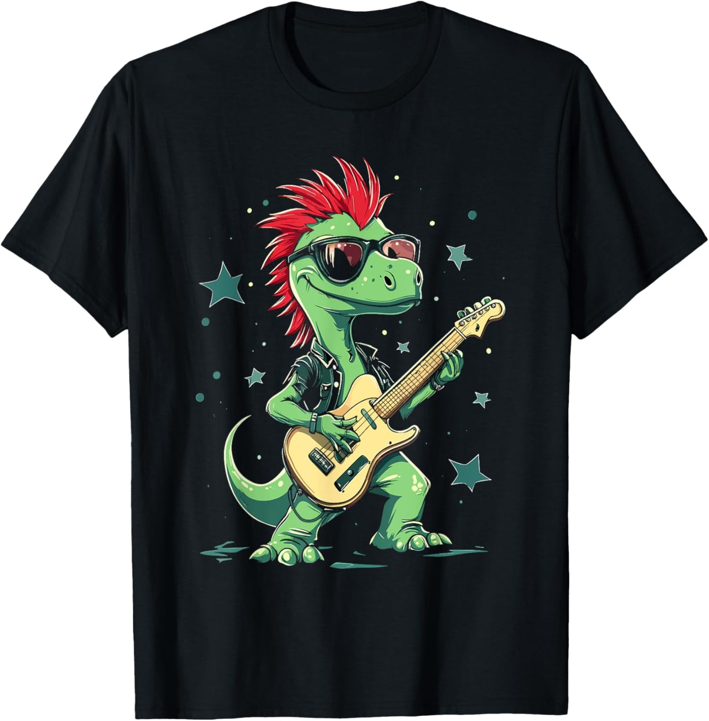 Funny T-Rex Dinosaurs with cool electric Guitar T-Shirt - T-Shirt | Black