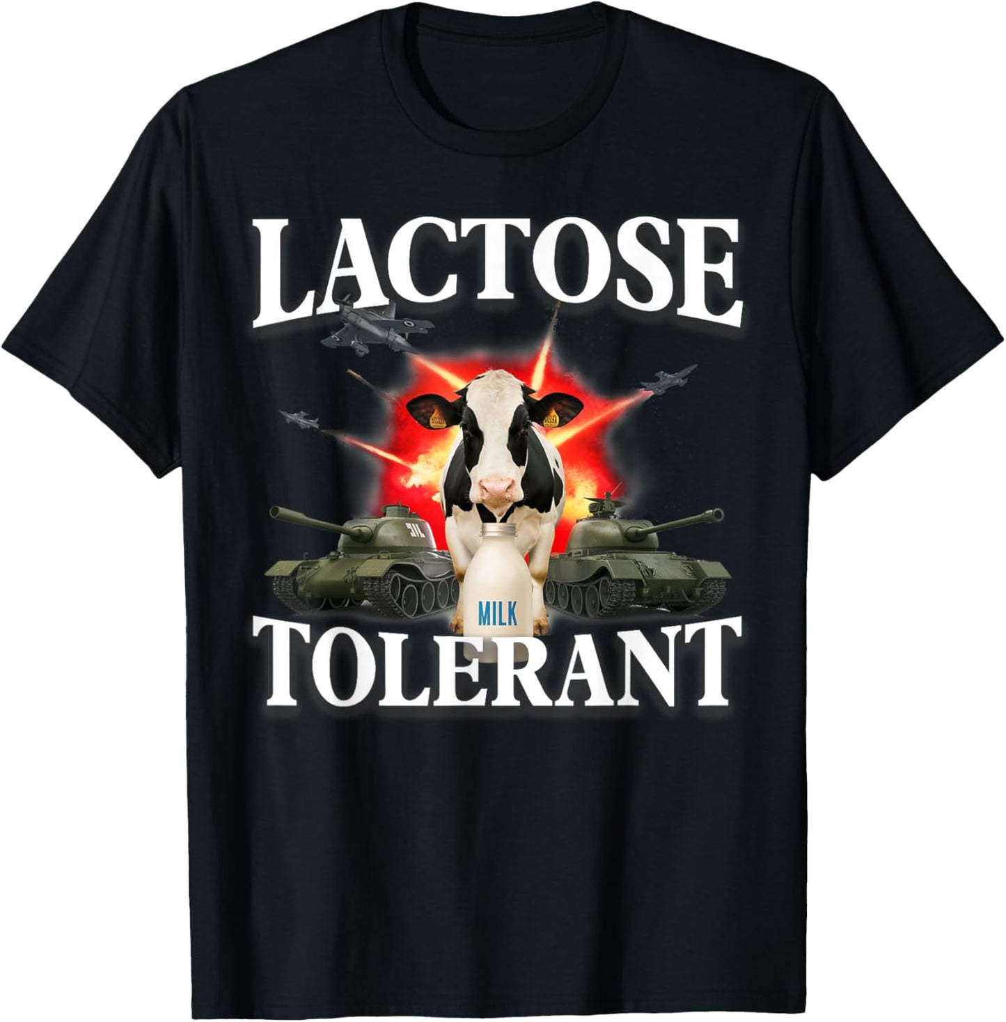 Lactose Tolerant Funny Trending Meme Retro Pro-dairy Cows T-Shirt - T-Shirt | Black