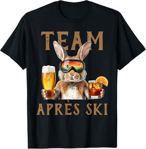 Party Team Après Ski Funny Rabbit Skiing Beer Cocktail T-Shirt - T-Shirt | Black