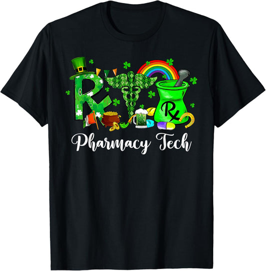 Pharmacy Tech Lucky Shamrock St Patricks Day RX Pharmacist. T-Shirt - T-Shirt | Black