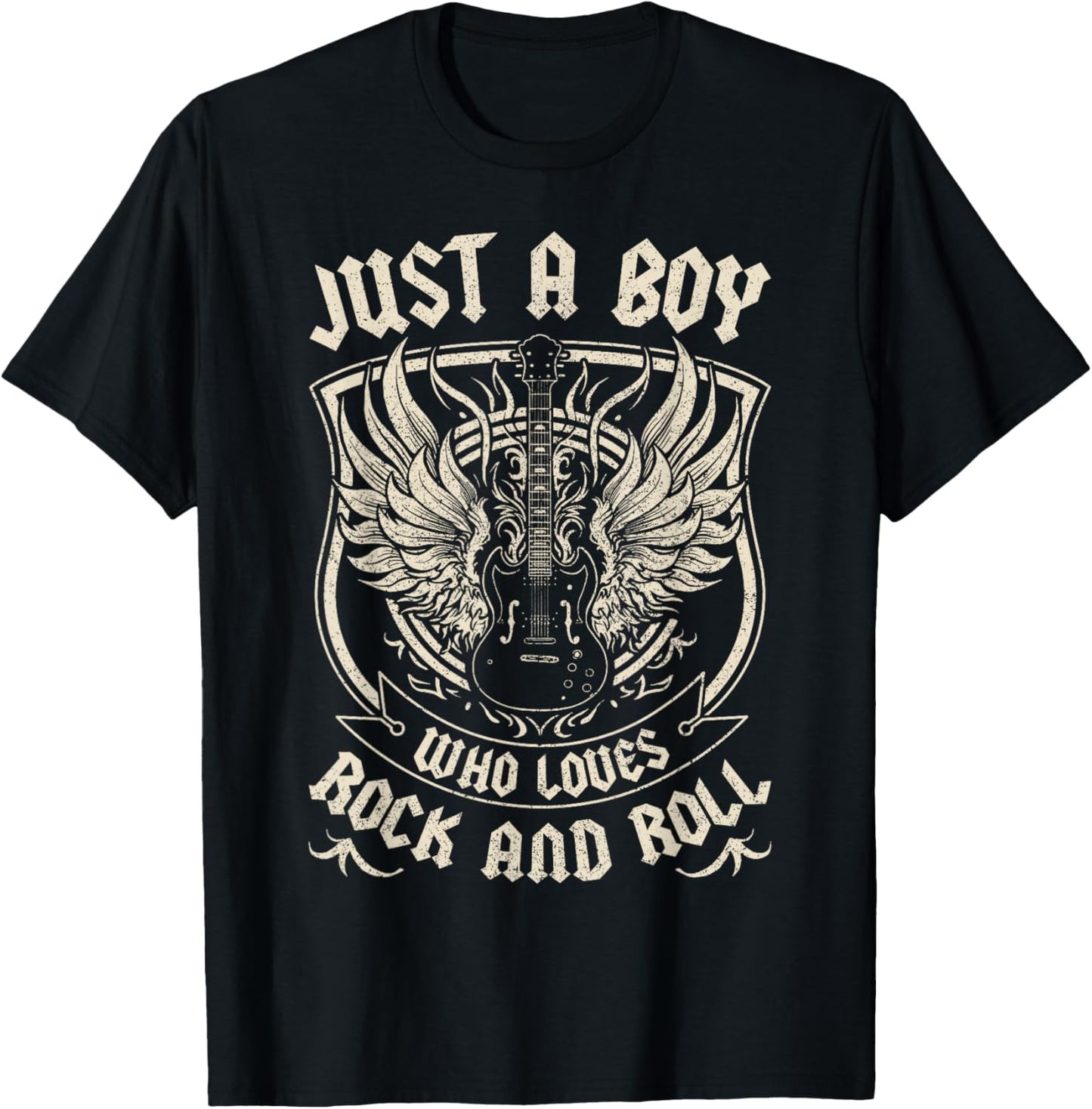 Rock Band Rock Concert Just A Boy Who Loves Rock And Roll T-Shirt - T-Shirt | Black