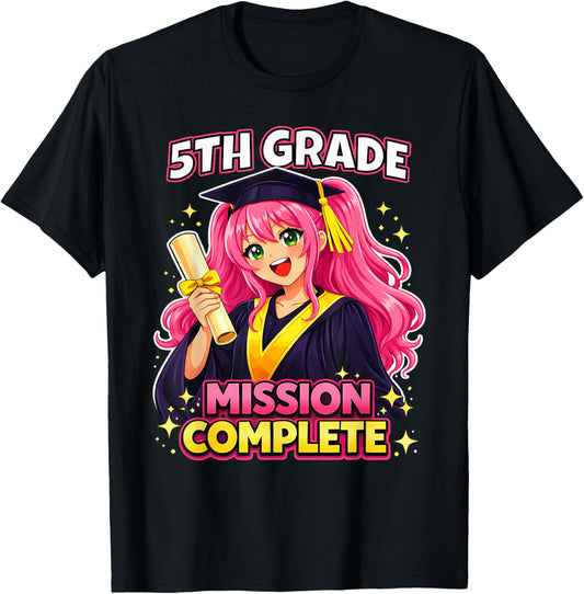 5th Grade Graduation Mission Complete Class of 2026 Girl T-Shirt - T-Shirt | Black