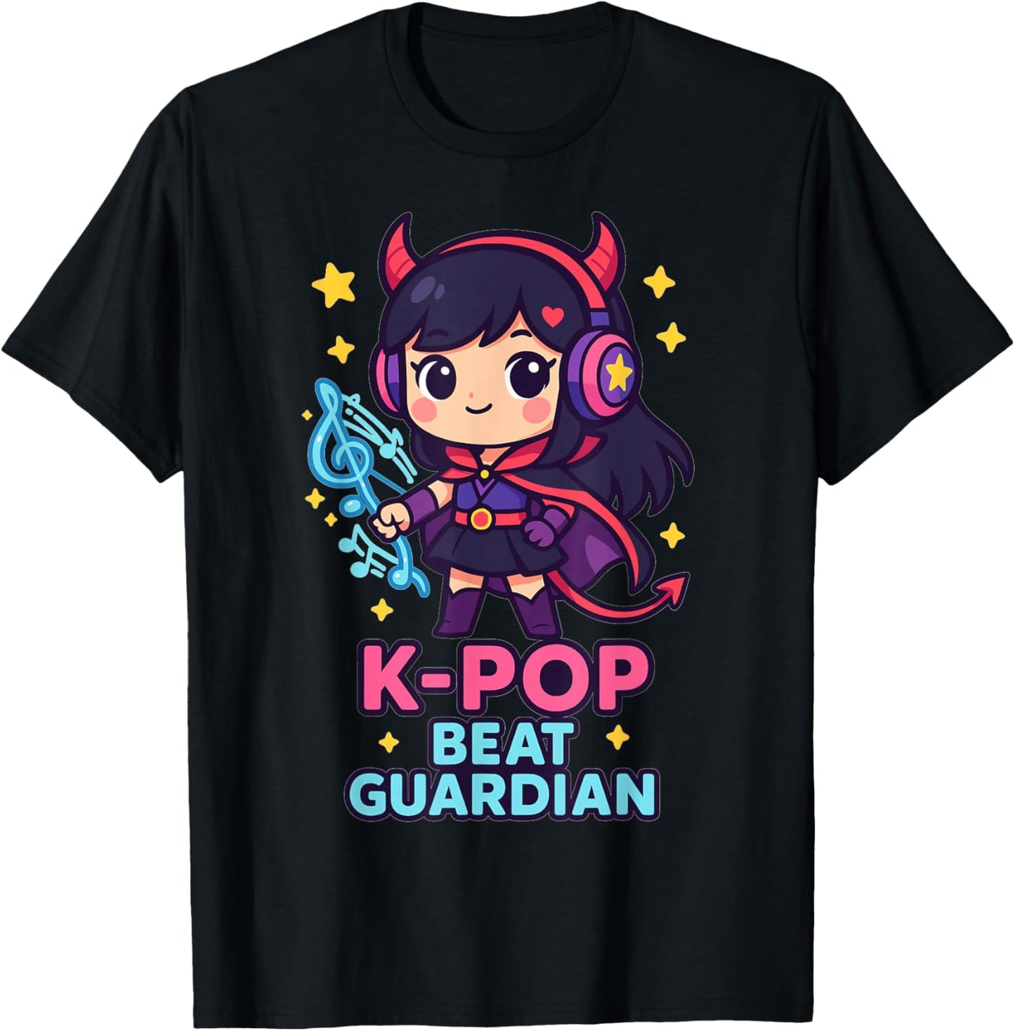 K-Pop Beat Guardian – Cute Chibi Anime Girl with Headphones T-Shirt - T-Shirt | Black