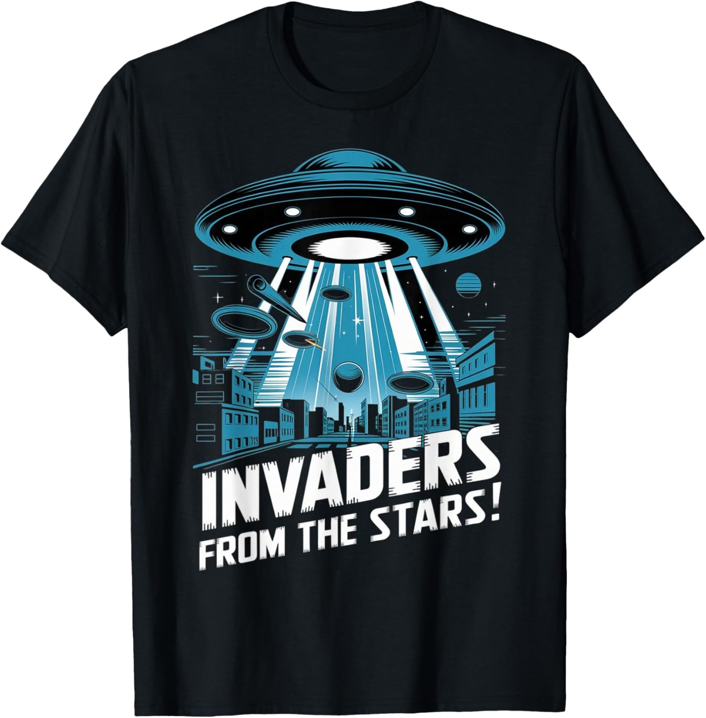 Alien Invasion Retro Style Science Movie T-Shirt - T-Shirt | Black