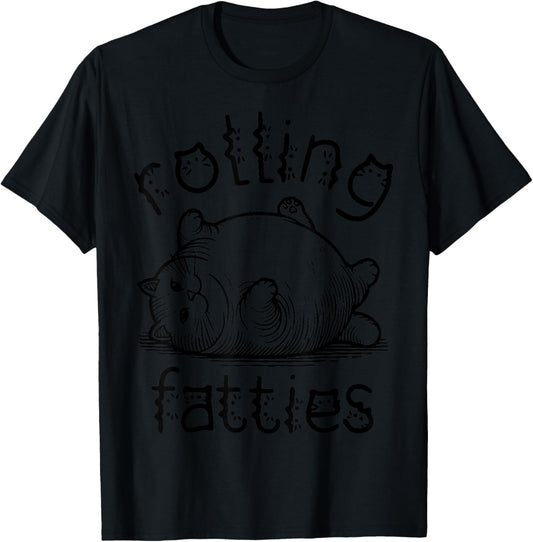 Rolling Fatties Cat Apparel Funny Fat Cat T-Shirt - T-Shirt | Black