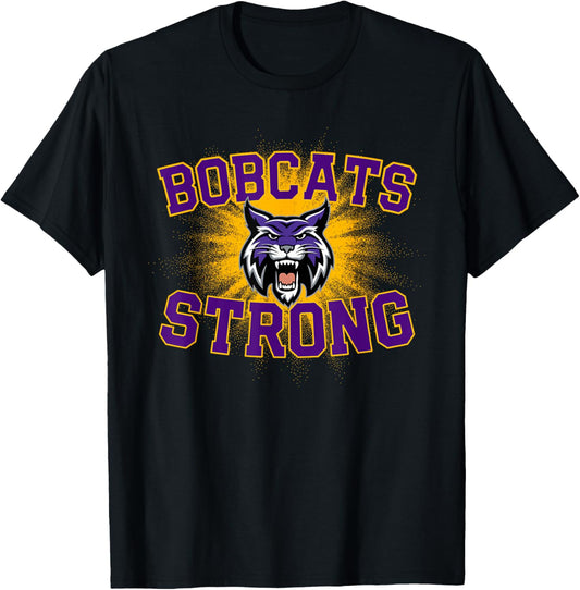 Hallsville Bobcats Logo Strong Flag HS T-Shirt - T-Shirt | Black