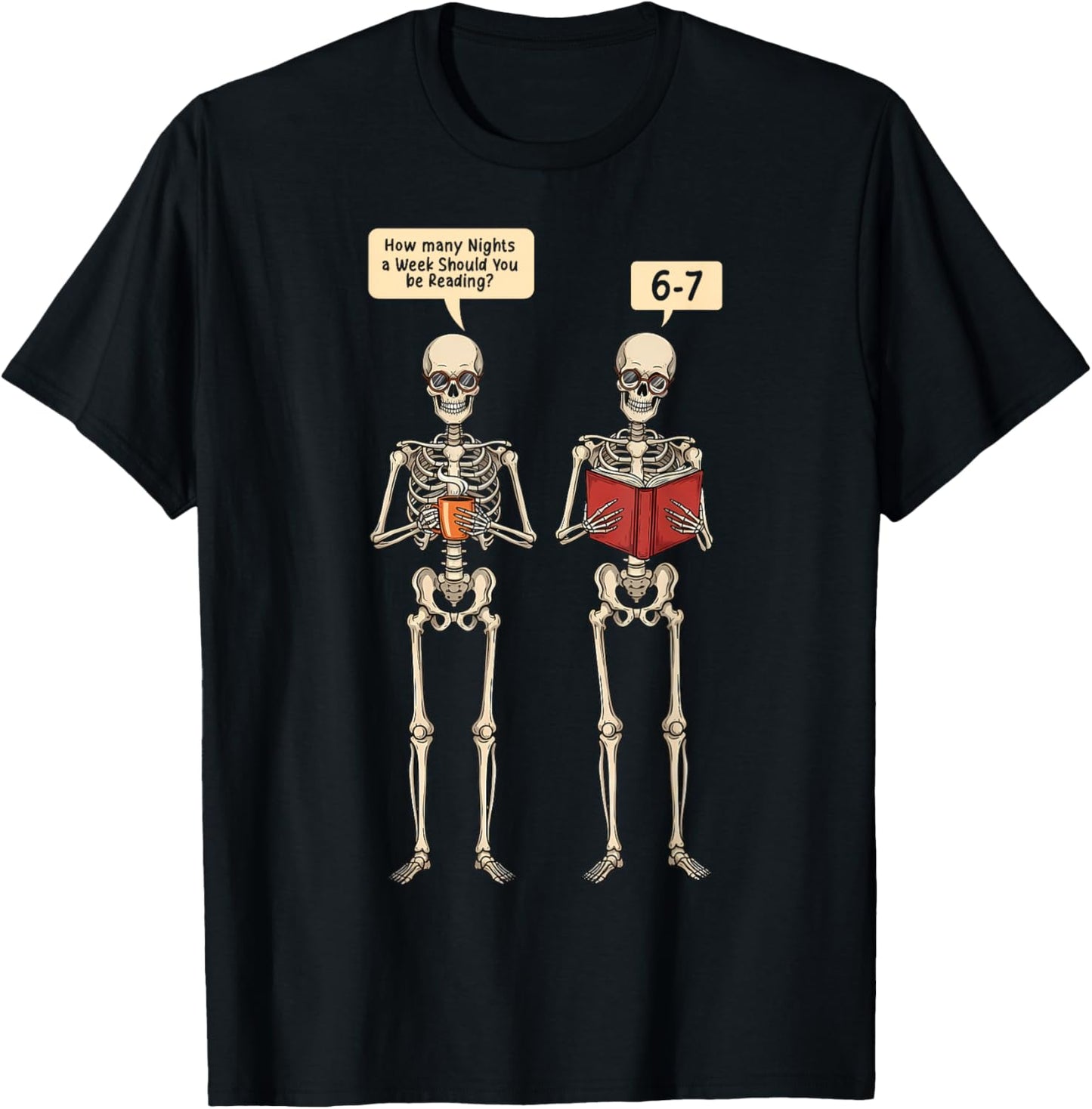 How Many Nights Reading Skeleton Book Lover Reader T-Shirt - T-Shirt | Black