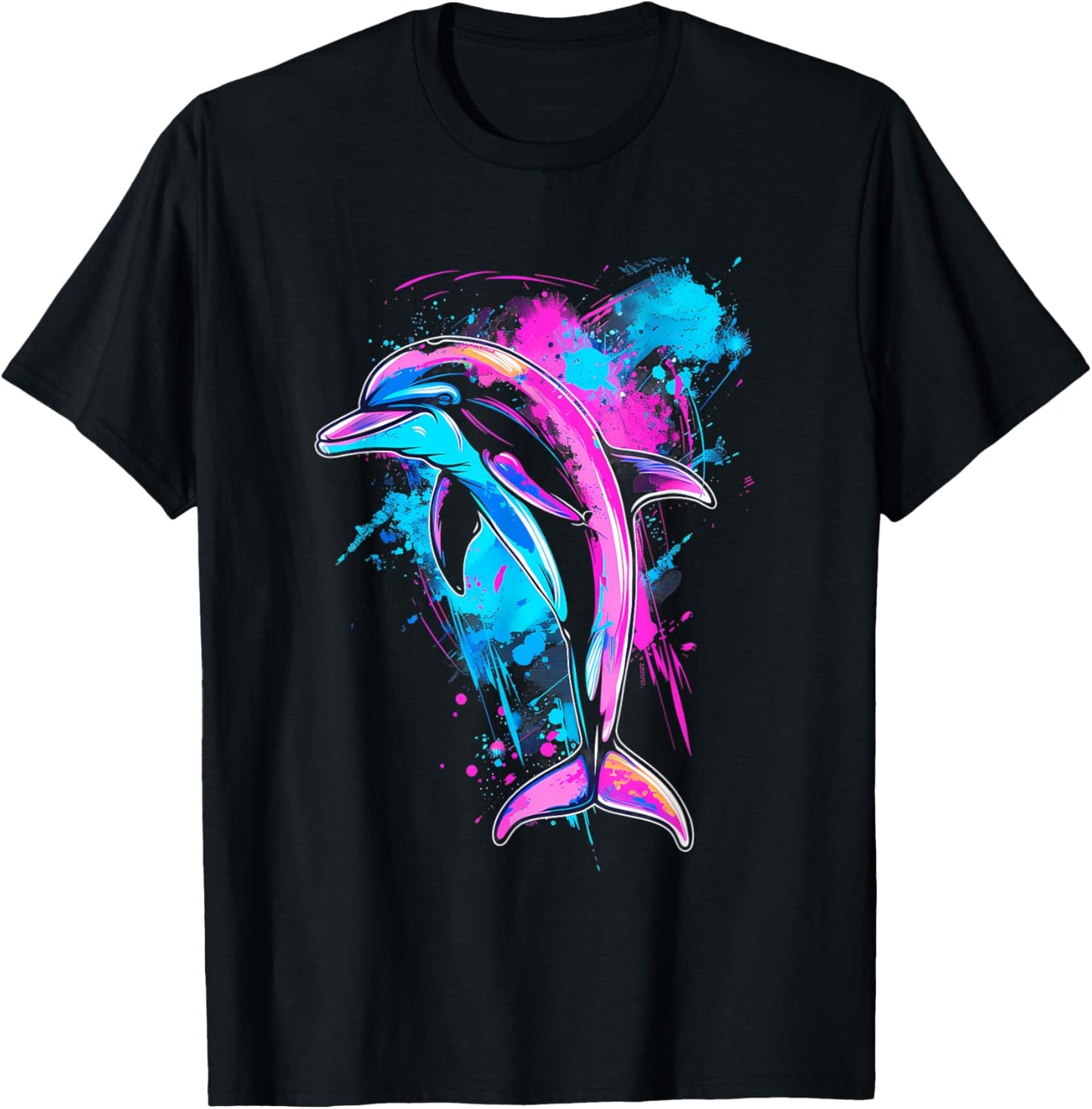 Dolphin Watercolor Ocean Sea Dolphin Sea Ocean Animal T-Shirt - T-Shirt | Black
