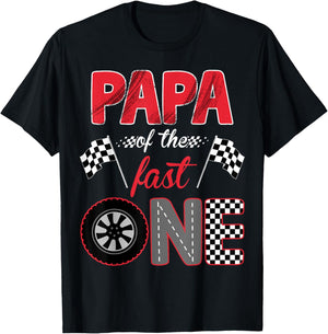 Papa Of The Fast One Birthday 1st Race Car Family T-Shirt - T-Shirt | Black