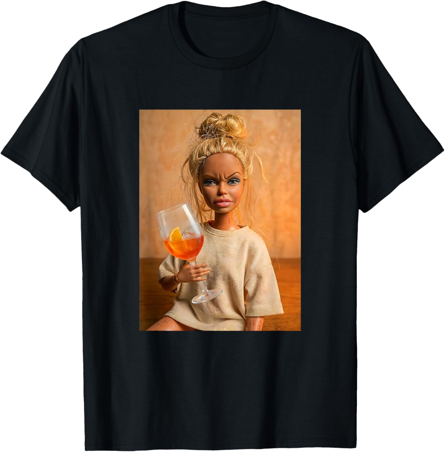 Disgusted Face Doll Meme Funny Orange Spritz Cocktail Fun T-Shirt - T-Shirt | Black