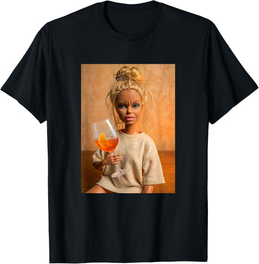 Disgusted Face Doll Meme Funny Orange Spritz Cocktail Fun T-Shirt - T-Shirt | Black