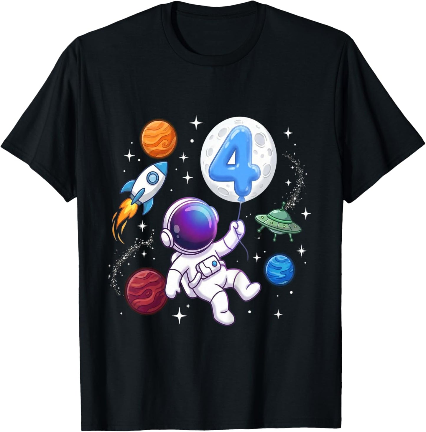 Kinder Astronaut 4. Geburtstag - Junge 4 Jahre alt Kindergeburtstag T-Shirt - T-Shirt | Black
