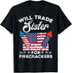 4th July Will Trade Sister for Firecrackers Patriot Boys Kid T-Shirt - T-Shirt | Black