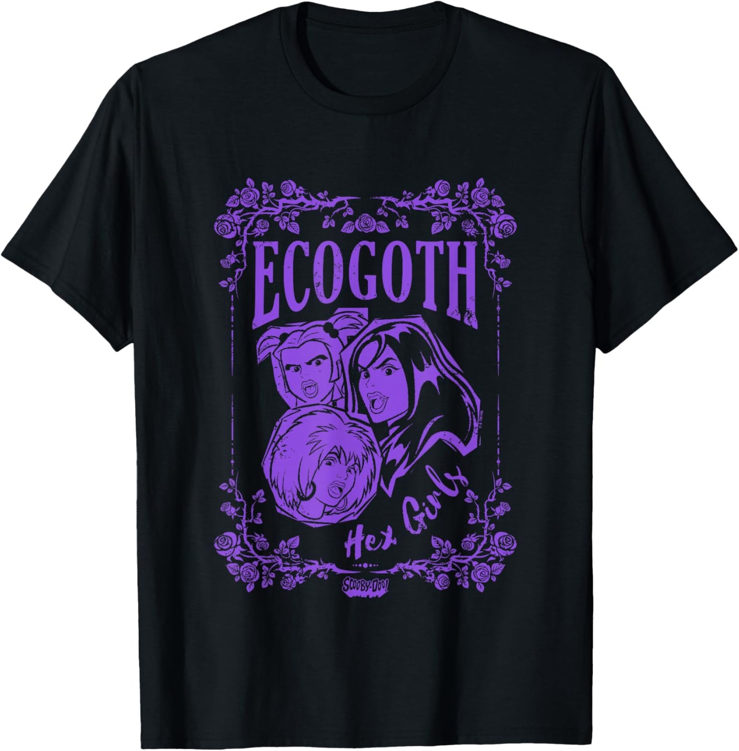 Scooby-Doo Hex Girls Ecogoth Distressed Floral Chest Logo T-Shirt - T-Shirt | Black