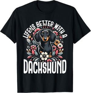 Dachshund Adorable Wiener Dog Sausage Paw Print Men Women T-Shirt - T-Shirt | Black