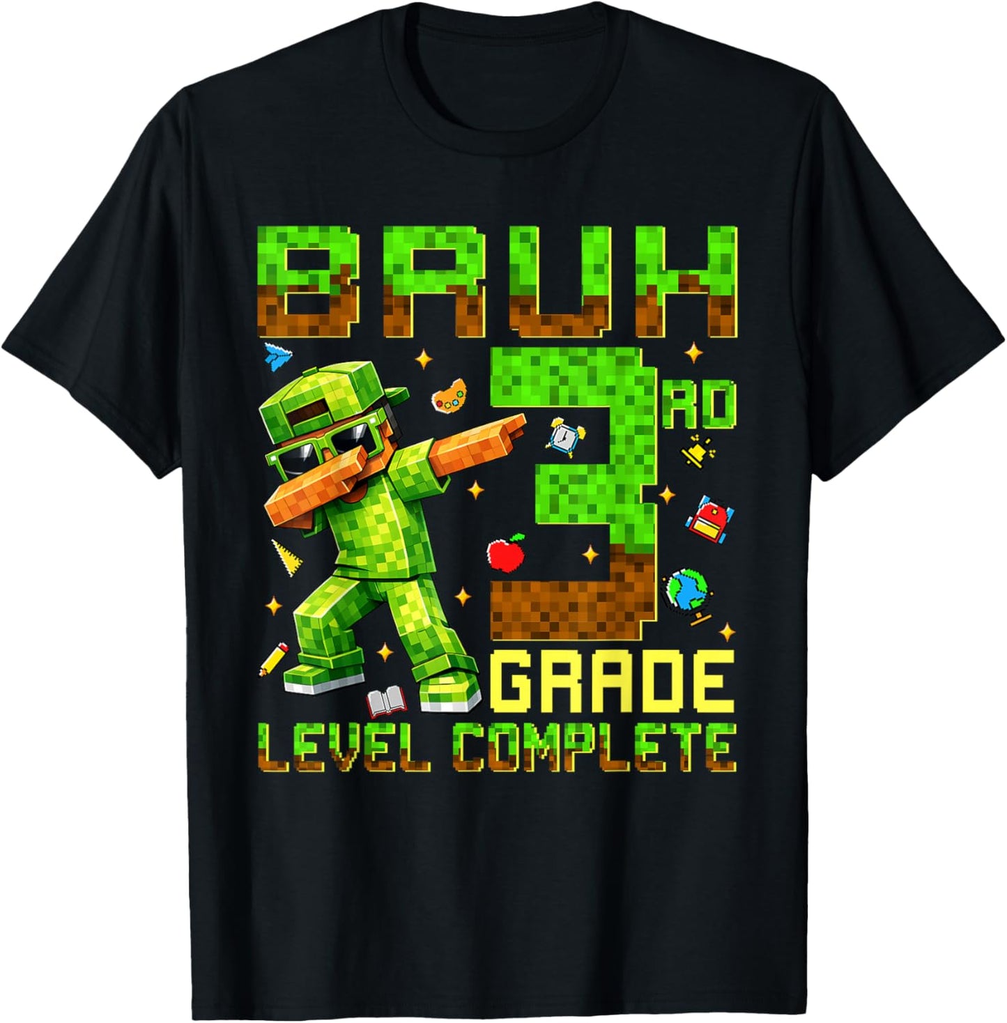 Bruh 3rd Grade Level Complete Last Day of School Boys Game T-Shirt - T-Shirt | Black