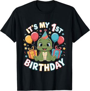 Kids 1st Birthday Turtle Party Design T-Shirt - T-Shirt | Black