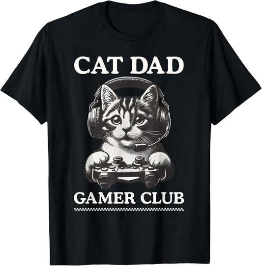 Cat Dad Gamer Club Video Games Gaming Cat Player Fathers Day Women T-Shirt - T-Shirt | Black