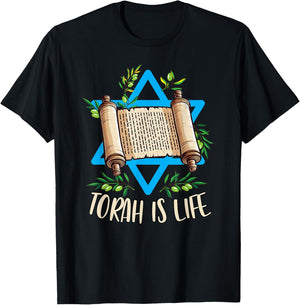 Torah Scroll Jewish Happy Simchat Torah Hebrew Torah Is Life T-Shirt - T-Shirt | Black