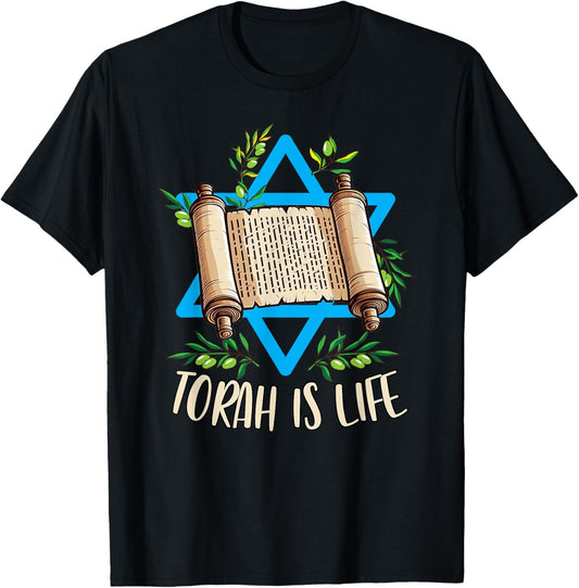 Torah Scroll Jewish Happy Simchat Torah Hebrew Torah Is Life T-Shirt - T-Shirt | Black