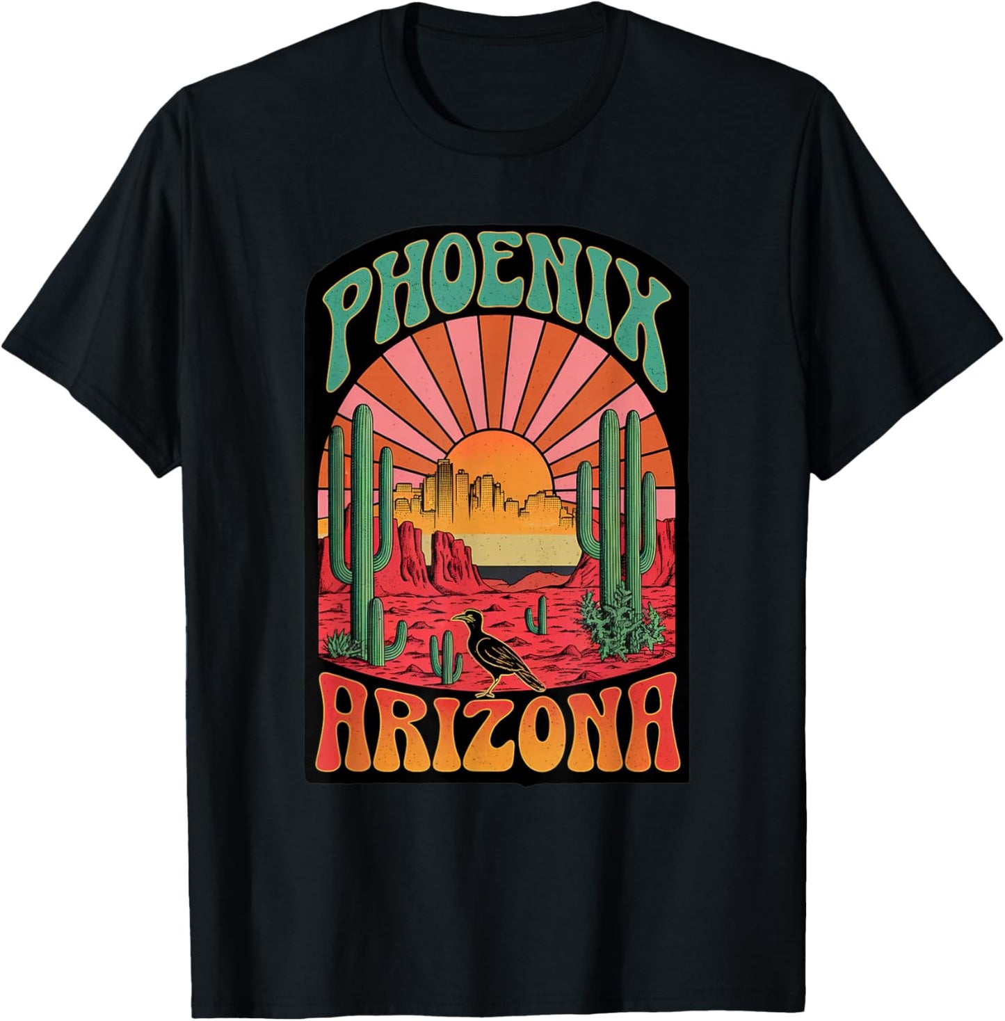 Vintage Phoenix Arizona Skyline Cityscape Retro Style T-Shirt - T-Shirt | Black