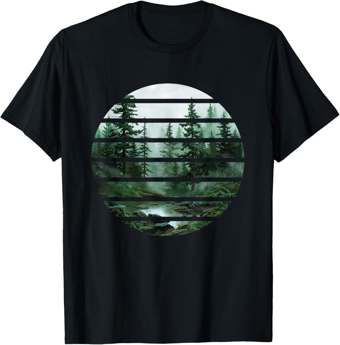 Forest Trees Wildlife Outdoors Retro Vintage Hiking Camping T-Shirt - T-Shirt | Black