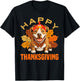 Funny Pitbull Dog In Turkey Costume Happy Thanksgiving Day T-Shirt - T-Shirt | Black