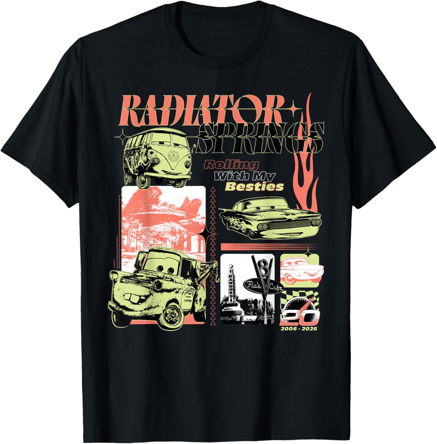 Disney & Pixar's Cars 20th Anniversary Rolling with Besties T-Shirt - T-Shirt | Black