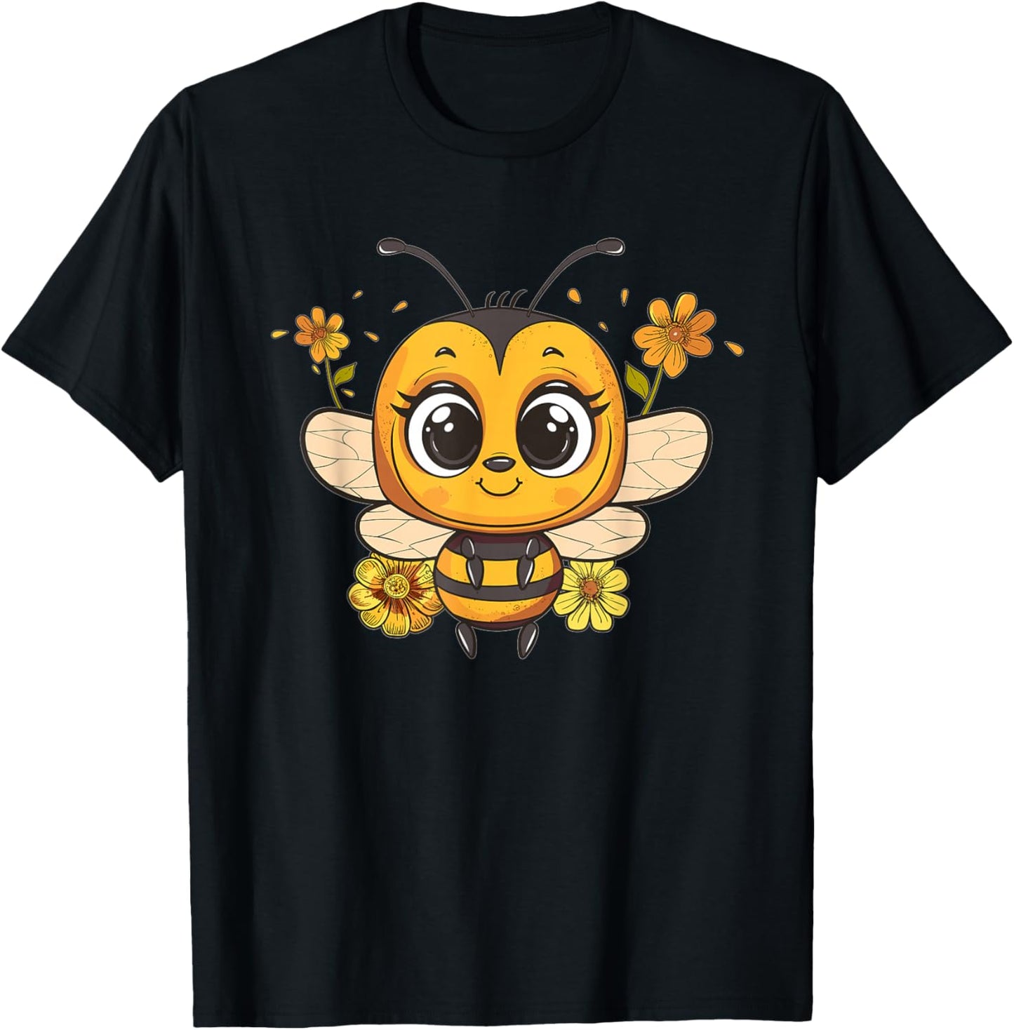 Cute Bee with Flowers I Kids Bee T-Shirt - T-Shirt | Black