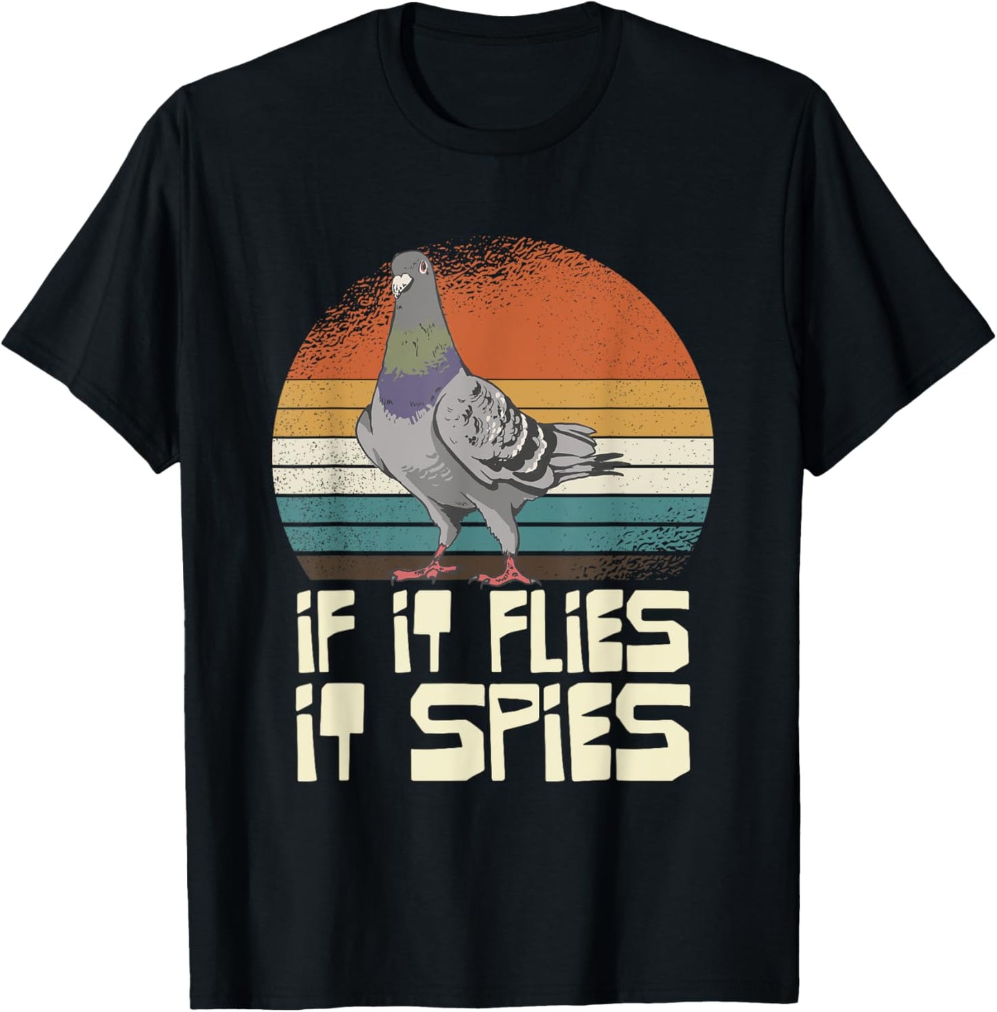 Pigeon If It Flies It Spies Retro T-Shirt - T-Shirt | Black