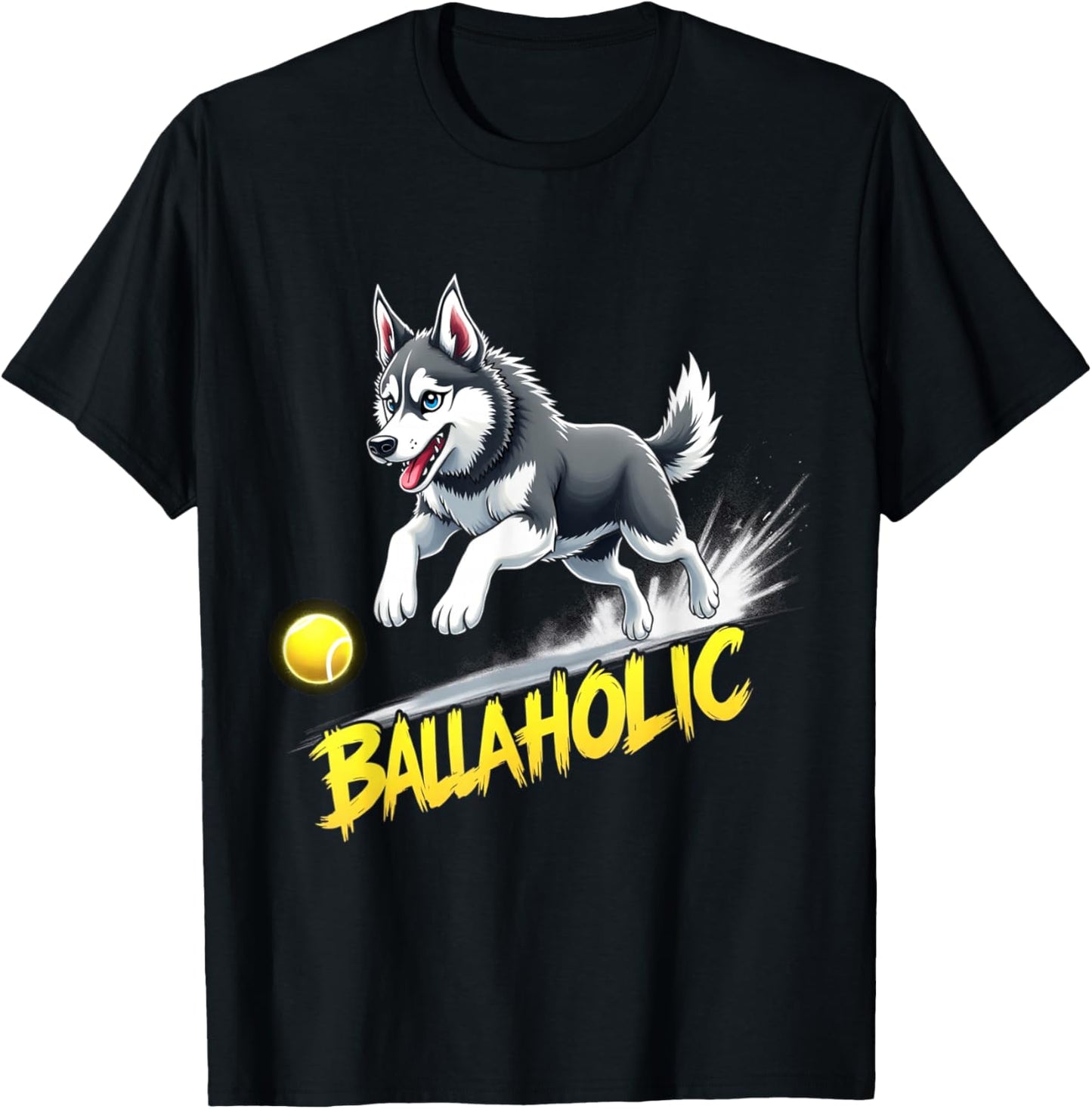 Funny Ballaholic Siberian Husky Dog Chasing Ball T-Shirt - T-Shirt | Black