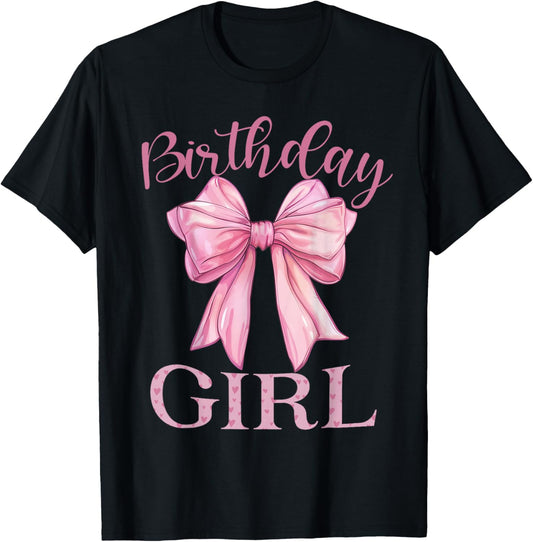 Birthday Girl Shirt Coquette Bow Birthday Party T-Shirt - T-Shirt | Black
