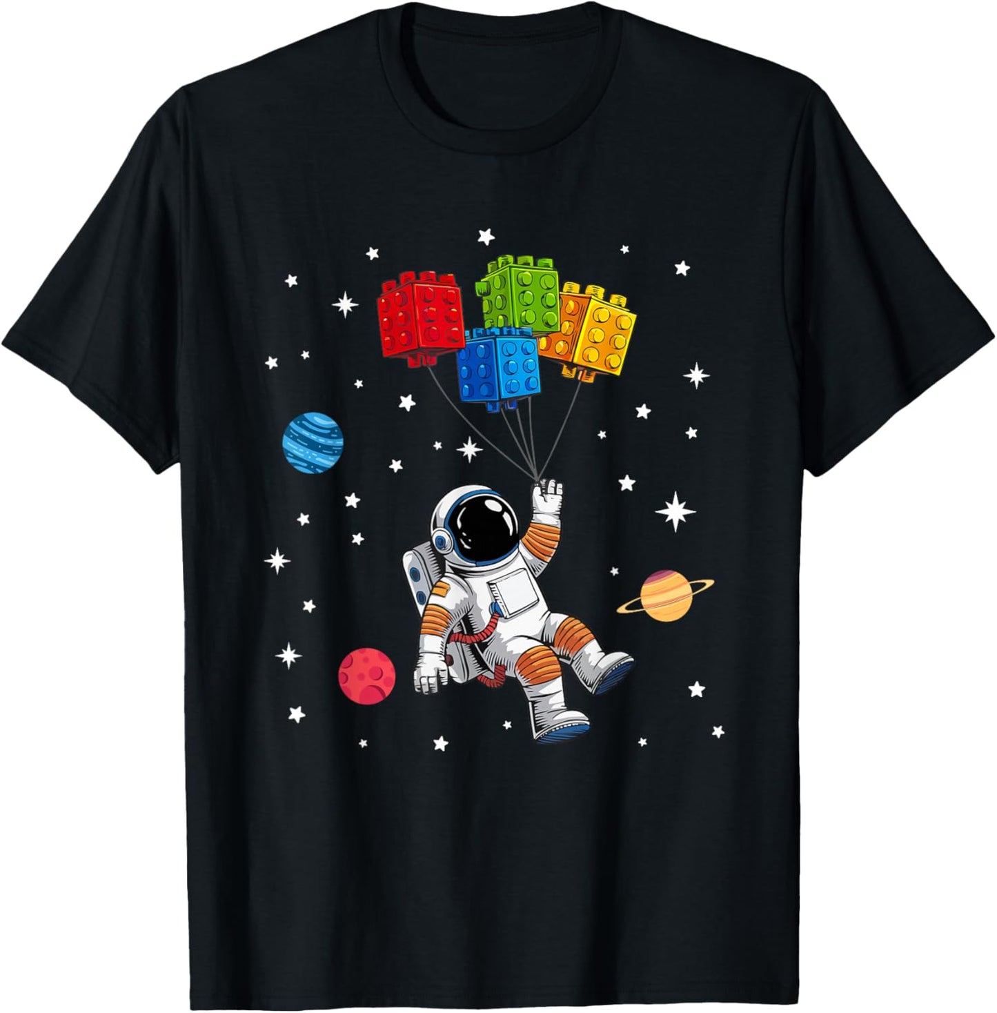 Space Astronaut Funny Building Blocks Bricks Master Builder T-Shirt - T-Shirt | Black