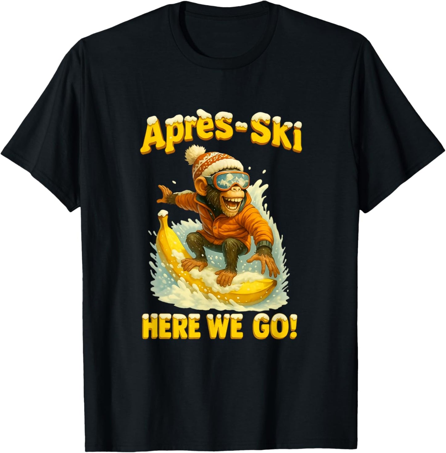 Monitor After Ski Monkey On Skis Retro Style T-Shirt - T-Shirt | Black