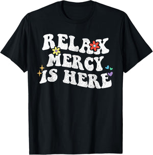 Retro Groovy Relax Mercy Is Here Funny Mother's Day Name T-Shirt - T-Shirt | Black