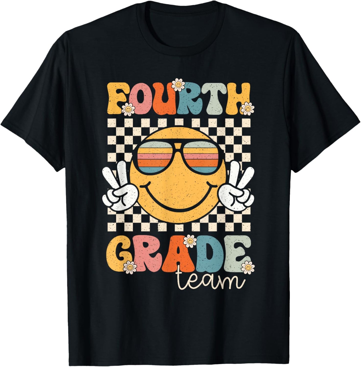 Fourth Grade Team Smile Retro 1st Day of School 4th Grade T-Shirt - T-Shirt | Black