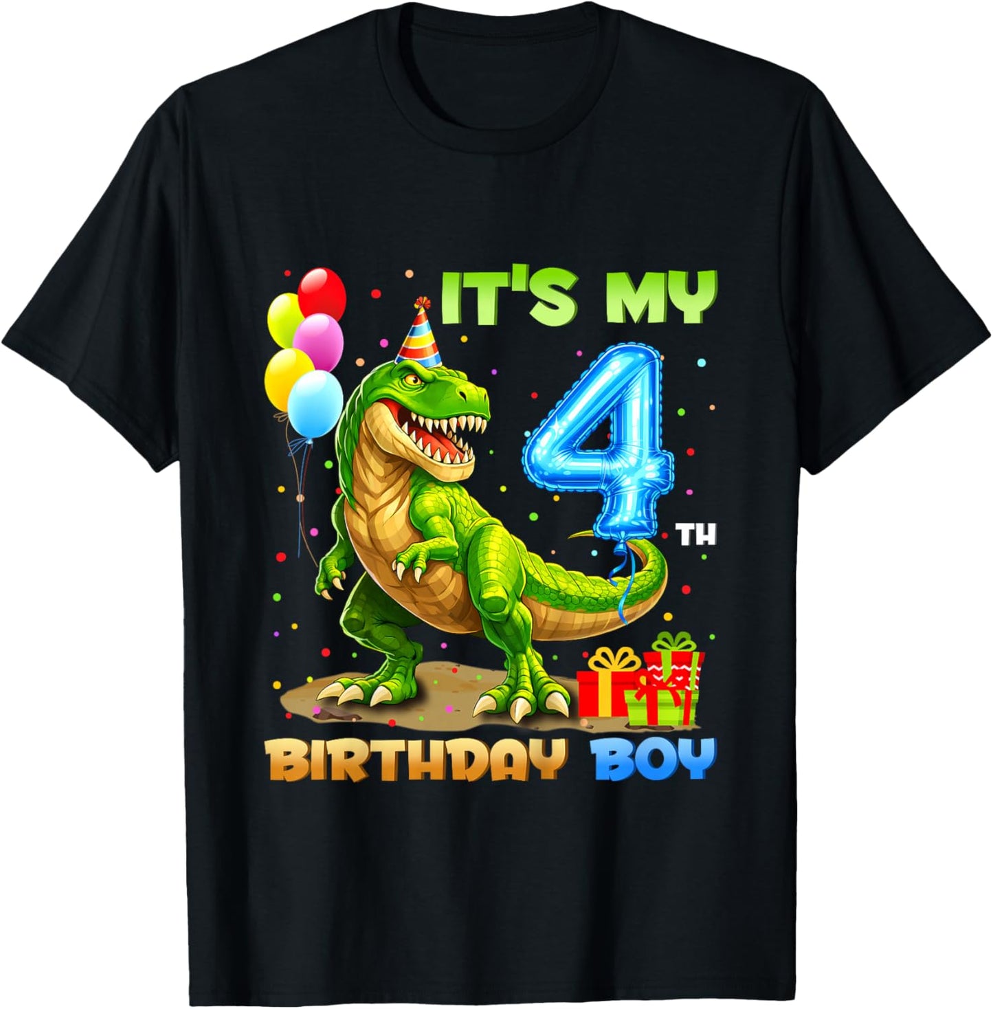 It's My 4th Birthday Happy 4 Year T-Rex Shirt Boys Funny T-Shirt - T-Shirt | Black