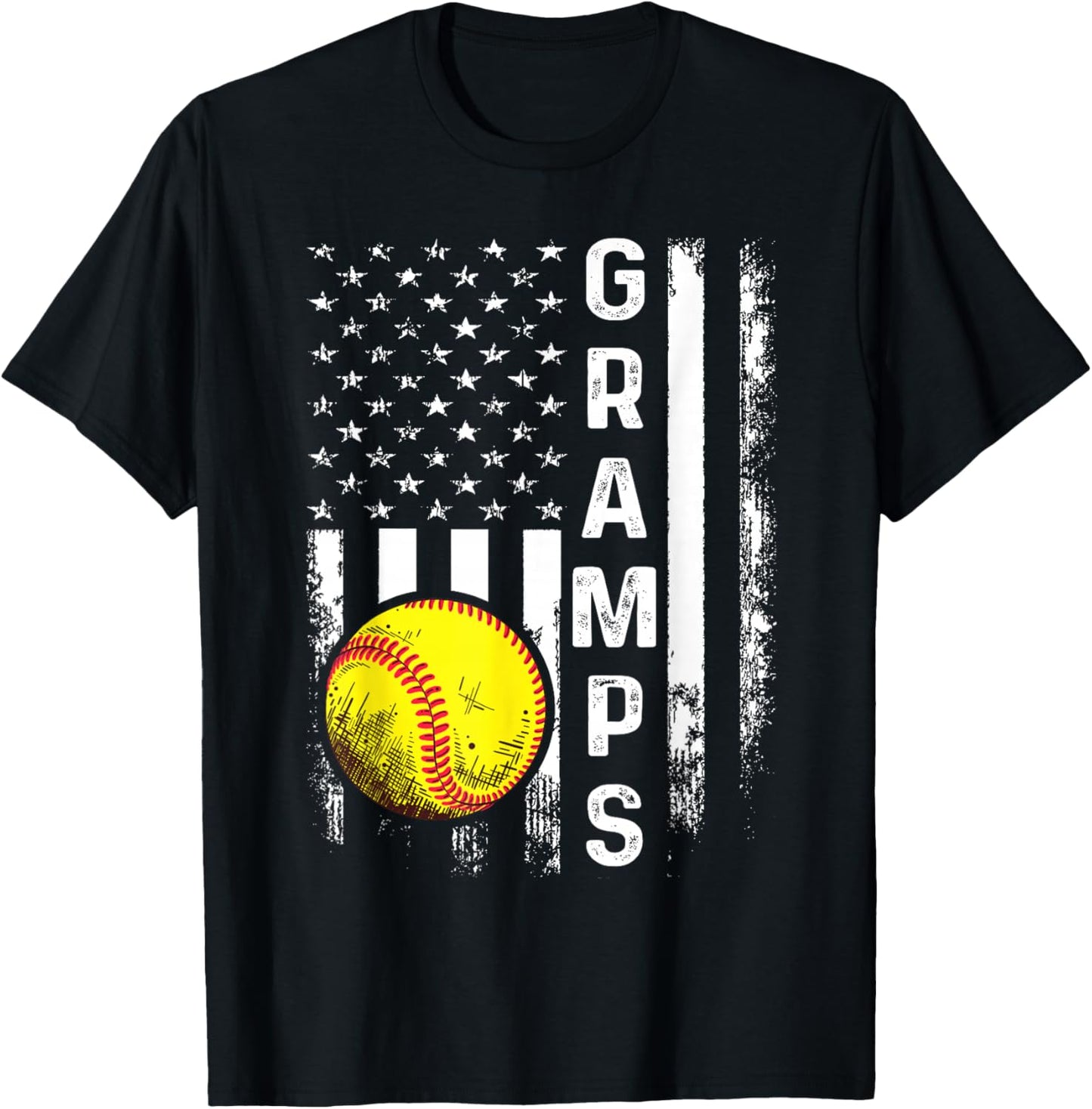 Softball Gramps America Flag Men Women Vintage Christmas T-Shirt - T-Shirt | Black